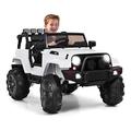 Maxmass Kids Ride on Truck, 12V Battery Powered Electric Vehicle with Remote Control, LED Lights, Music, Horn, AUX input, USB, MP3, Children Ride on Toy Car for 3-7 Years Old (White)