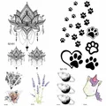 Black Small Paw Temporary Tattoo Women Body Arm Henna Lotus Pendant Tattoo Stickers Girls Fashion