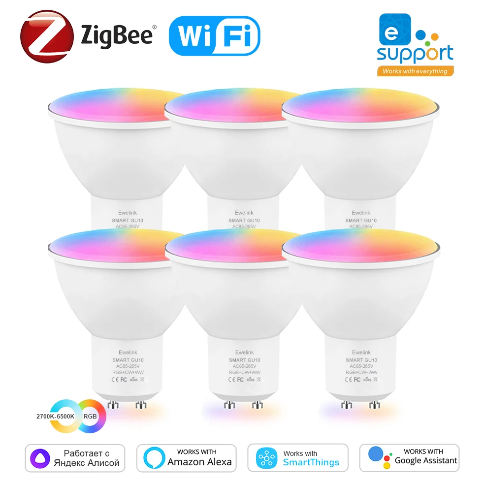 Smart zigbee gu10 wifi smart led glühbirne rgb c w 5w dimmbare lampen ewelink app steuerung scheinwerfer lampe funktioniert mit alexa google Image