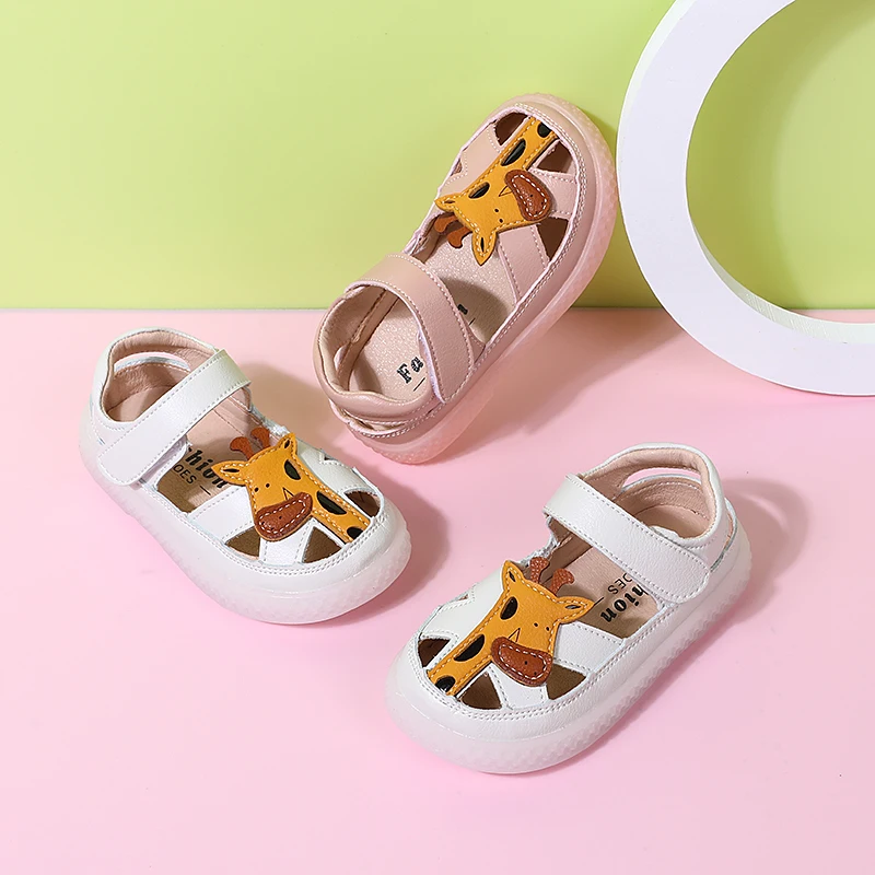 Echtes Leder Baby Schuhe Nette Giraffe Muster Kleinkind Sandalen Für Mädchen Closed Toe Anti-Rutschig Infant Jungen Sandalen Sommer