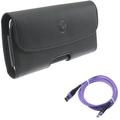 Case Belt Clip + 10ft USB Cable for Motorola One 5G Ace Phone - Leather Holster Cover Pouch and Purple Type-C Charger Cord Power Combo for Motorola One 5G Ace