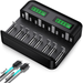 8 Bay Universal Battery Charger with LCD Display Charger Individual Fast Charging for AA/AAA C D NiMH/NiCd Rechargeable Batteries