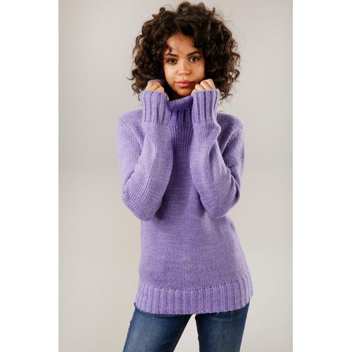 Rollkragenpullover ANISTON CASUAL Gr. 34, lila (lavendel, meliert) Damen Pullover