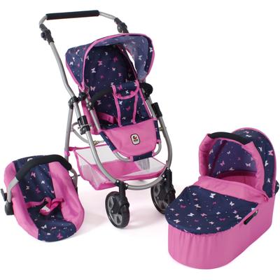 Kombi-Puppenwagen CHIC2000 "Emotion 2.0 Butterfly, rosa", bunt (butterfly), Puppenwagen, KinderB:43cm H:81cm T:70cm, Metall, Kunststoff, Stoff, inkl. Babywanne, Sportwagenaufsatz und Autositz, B:43cm H:81cm T:70cm