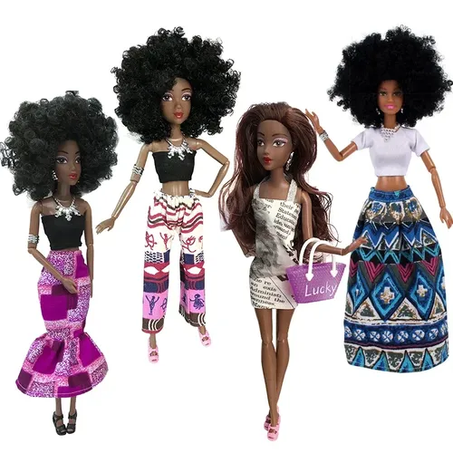 32cm Mode Gelenk Schwarz Barbie Puppe Dark Skinn Körper mit Ethnischen Druck Kleidung Puppen für