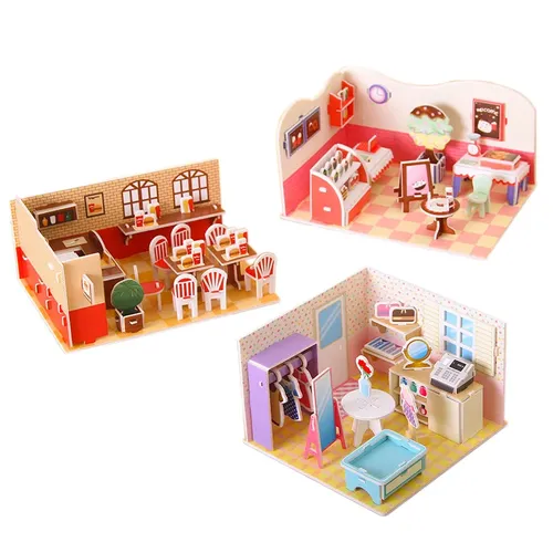 Karton Puzzle 3d Haus Zimmer Geschäfte Modell Puzzle Spielzeug Kinder handgemachte DIY Montage