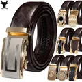 High Quality Casual Brown Genuine Leather Mens Belts Gold Black Automatic Buckles Ratchet Dress
