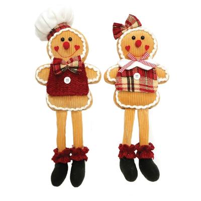 Set of 2 Beige and Red Seated Gingerbread Christmas Plushies 18"