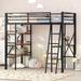 Industrial Twin Size Metal Loft Bed with Shelves and Desk, Black