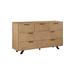 Log 68 Inch 7 Drawer Dresser with Angled Black Legs, Natural Brown Finish