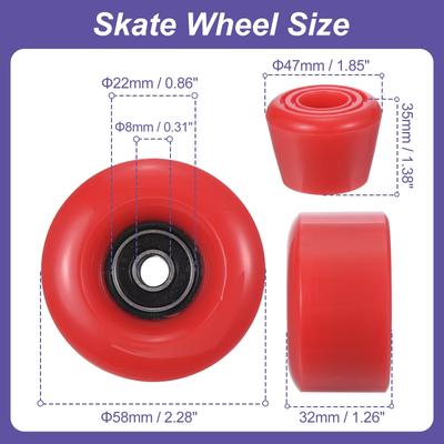 Roller Skate Wheels Set, 58x32mm Skate Wheels w Bearings, Skate Brakes