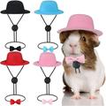 Guinea Pig Clothes Small Animal Bow Ties Pet Hats Outfit Suit Cosplay Cool Kawaii Pet Black Hat for Hamster Ferret Cat Rats Puppy Kitten Hedgehog Bearded Dragon