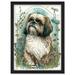 Shih Tzu Dog with Wildflowers Modern Art Nouveau Inspired Illustration Artwork Framed Wall Art Print A4