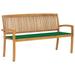 moobody Stacking Patio Bench with Green Cushion Teak Wood Porch Chair Garden Bench for Garden Backyard Balcony Park Terrace Outdoor Furniture 62.6in x 22.6in x 35.4in