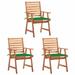 moobody Set of 3 Garden Chairs with Green Cushion Acacia Wood Patio Dining Chair for Balcony Terrace Outdoor Furniture 22in x 24.4in x 36.2in