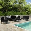 moobody 9 Piece Patio Lounge Set with Cushions 5 Middle Sofas 2 Corner Sofa and 2 Tea Table Conversation Set Poly Rattan Outdoor Sectional Sofa Set for Garden Balcony Yard Deck