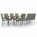 moobody 9 Piece Patio Dining Set Acacia Wood Tabletop Table and 8 Chairs Gray Poly Rattan Steel Frame Outdoor Dining Set for Garden Lawn Courtyard