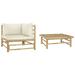 moobody 2 Piece Patio Lounge Set with Cushions Corner Sofa and Side Table Conversation Set Bamboo Outdoor Sectional Sofa Set for Garden Balcony Yard Deck