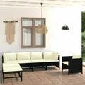 moobody 7 Piece Outdoor Conversation Set White Cushioned 2 Middle with 2 Corner Sofas with Single Sofa 2 Footstool Black Poly Rattan Sectional Outdoor Furniture Set for Patio Backyard Terrace