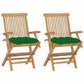 moobody Set of 2 Wooden Garden Chairs with Green Cushion Teak Wood Foldable Outdoor Dining Chair for Patio Balcony Backyard Outdoor Indoor Furniture 21.7in x 23.6in x 35in