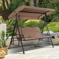 3 Persons Luxury Outdoor Porch Swing Chair With Cup Holders Cushions Pillows Canopy Adjustable