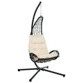 Outdoor Patio Wicker Hanging Egg Chair with Stand Hammock Swing Chair with Cushion and Pillow swing Chair with Stand Cup Holder for Backyard Garden Porch Beige