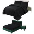 BEDSPREAD - Luxury Quilted – 3 Tog – Bed Throw Warm Quilt – (Bedspread King 200 x 240 cm + Bedsheet - Black) Bed Spread Set 100% Cotton Cover + Virgin Polyester 150 GSM - Pinsonic Stitching