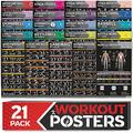 [21-PACK] Laminated Large Workout Poster Set - Perfect Workout Posters for Home Gym - Exercise Charts Incl. Dumbbell, Yoga Poses, Resistance Band, Kettlebell, Stretching & More Fitness Gym Posters