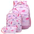 VASCHY Girls Backpack, School Bag Set for Kids Children's Rucksack with Reflective Chest Strap Backpack for School with Insulated Lunch Bag & Pencil Case Set for Elementary School (Pink Dinosaur)