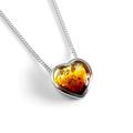 HENRYKA 925 Sterling Silver Sunset Heart Necklace with Genuine Cognac Baltic Amber | Love Pendant Accessory | Hypoallergenic Women's Jewellery & Gift with Box for Her