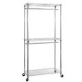 Shopfitting Warehouse 2 Tier Chrome Wire Shelving Clothes Rack with Heavy-Duty Wheels - 3 Shelves and 2 Rails, H2175 x W900 x D450 mm