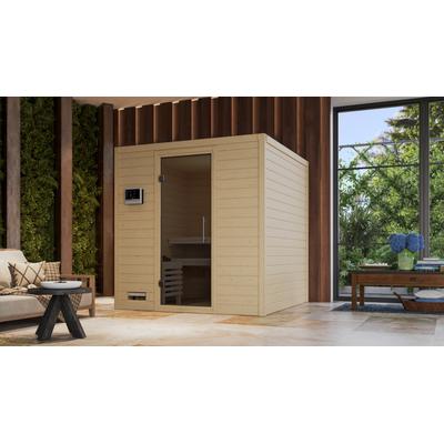 Sauna KARIBU "Menja", beige (naturbelassen), Bio-Kombiofen, externe Steuerung, 9 kW, Saunen, 9-kW-Bio-Ofen mit externer Steuerung