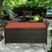 Patio Wicker Storage Bench Outdoor Rattan Deck Storage Box with Red Cushion