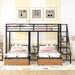 Triple Bunk Beds, Metal Full-Over-Twin & Twin Bunk Bed, with 2 Storage Drawers and Staircase, Bunk Bed Frame for Kids Teens