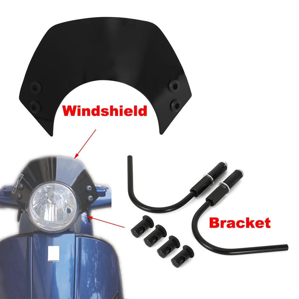 Windschutzscheibe für GTS 125 200 300 GTS 300 GTV 300 GTS 125 LX 50 LX 125 LX 150 Roller Windschutzscheibe Halterung Set Schwarz Fliegengitter Deflektor Image