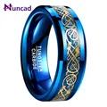 NUNCAD 8mm Hartmetall Ring männer Ring Celtic Dragon Hochzeit Band Blau/Schwarz Carbon Faser