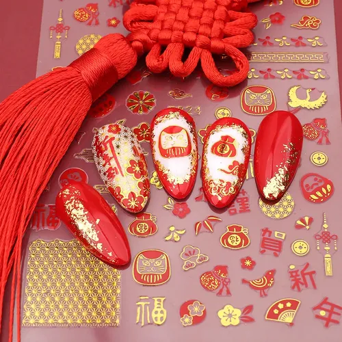 3D Luxus Bunte Asiatischen Schrift Nail art Aufkleber Asiatischen Mahjong Flying Dragon Nail art