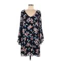 Nicole Miller New York Casual Dress - Shift V-Neck 3/4 sleeves: Black Floral Dresses - Women's Size 8