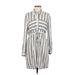 Love Notes Casual Dress - Shirtdress: Gray Stripes Dresses - Women's Size Medium