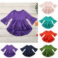 DxhmoneyHX Toddler Baby Girls Ruffles Long Sleeves Shirt Casual Flare Sleeve Solid Color Basic Shirt Kids Cute Pleated Top Shirt