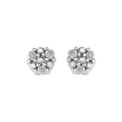 Women's Silver 1/10 Cttw Prong Set Round-Cut Trio Diamond Stud Earrings by Haus of Brilliance in Silver