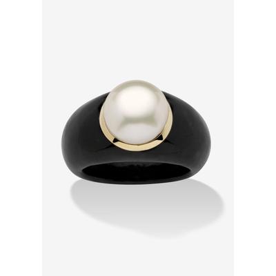 Women's 10K Black Pearl Ring Round Cultured Pearl Black Jade Yellow Gold Ring by PalmBeach Jewelry in Black (Size 7)