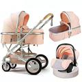 Stroller Adjustable Direction, Adjustable High Landscape Toddler Stroller, Luxury Frame 2 in 1 Carriage with 5-Point Seat Belt,Pink