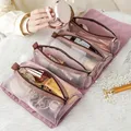 Sac de maquillage pliable en nylon pour femme fermeture éclair filet séparable poudre de