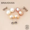 BRAVEKISS Natural Freshwater Pearl Earrings 925 Sterling Silver Stud Earrings for Women Elegant Stud