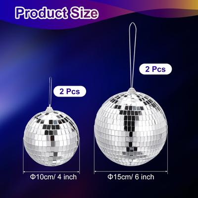 Mirror Ball, 4, 6 Inch Reflective Balls with Ring Silver Tone for DJ Stage 1 Set - Silver Tone