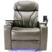 Grey Power Motion Recliner with USB Charging Port, Arm Storage, and Stereo, Home Theater Seating with Cup Holder Design