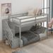 Gray Solid Pine Wood Twin over Twin Floor Bunk Bed, Ladder with Storage and Staircase with Handrail