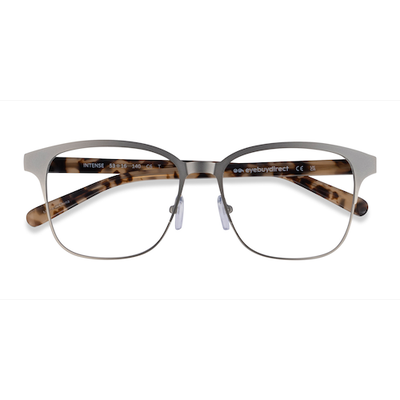 Unisex s rectangle Matte Silver Tortoise Acetate, Metal Prescription eyeglasses - Eyebuydirect s Intense