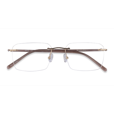 Unisex s rectangle Gold Brown Titanium Prescription eyeglasses - Eyebuydirect s Nate